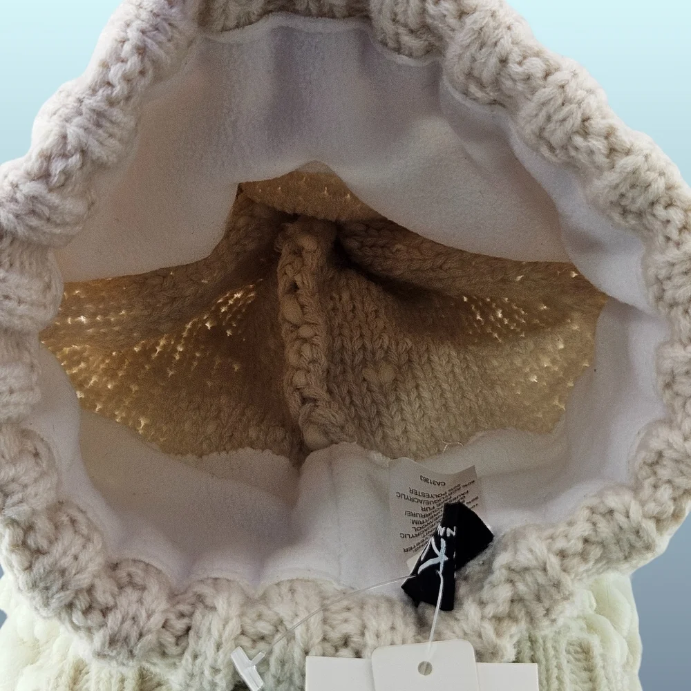 Kyi Kyi Hat Beanie Wool Blend Knit Faux Fur Pom Pom Cottagecore Outdoor Winter